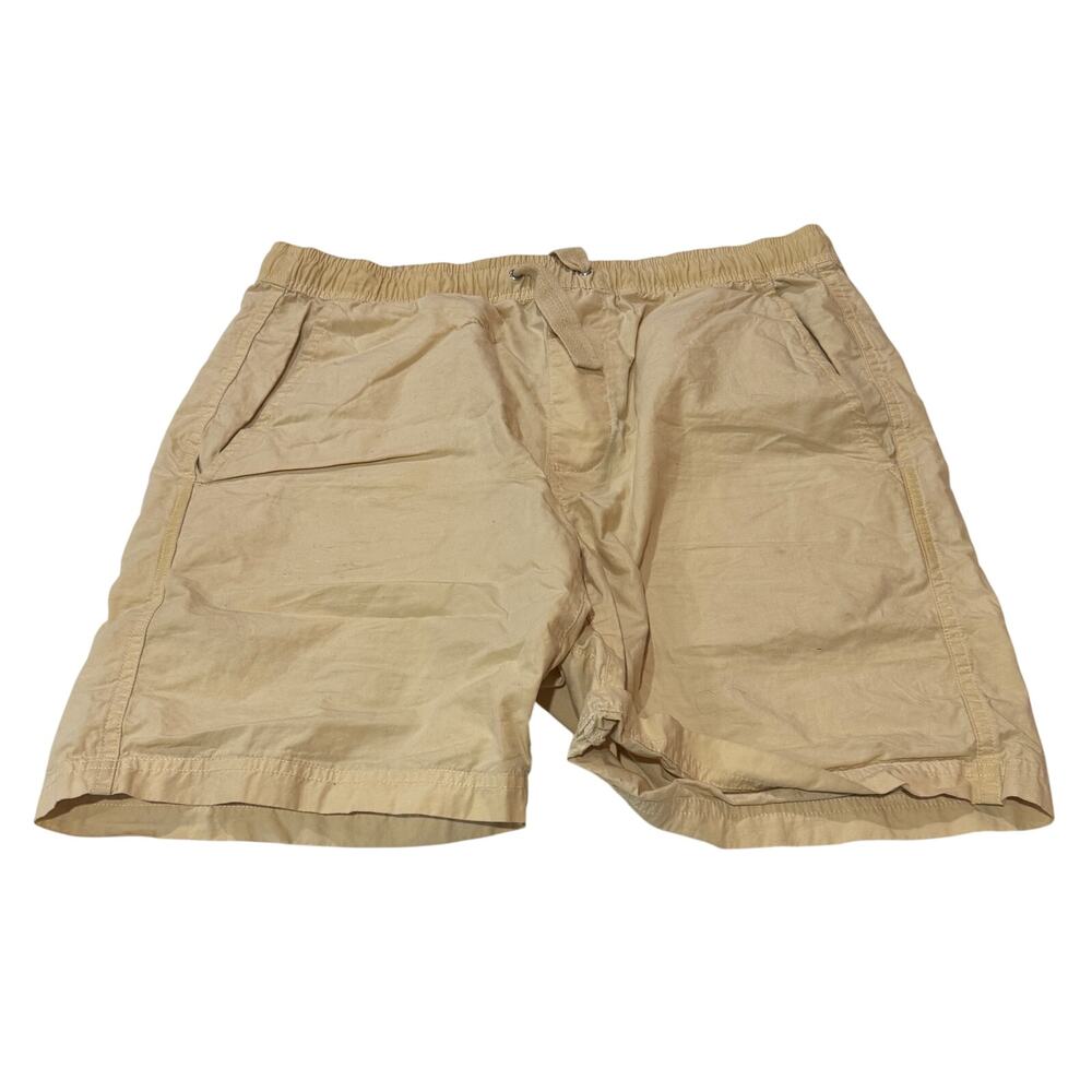 ALEX MILL Mens Elastic Waist Drawstring Poplin Easy Shorts Tan Khaki Small S